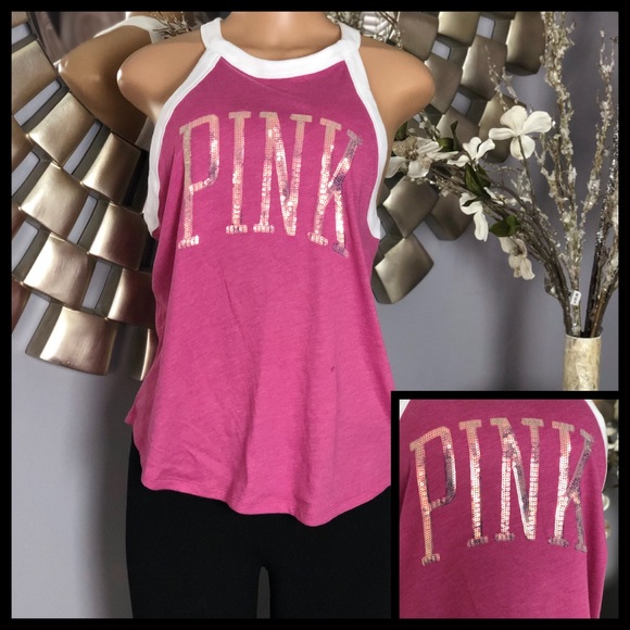 PINK Victoria's Secret Tops - NWT...PINK Sequin Logo Tank Top Magenta